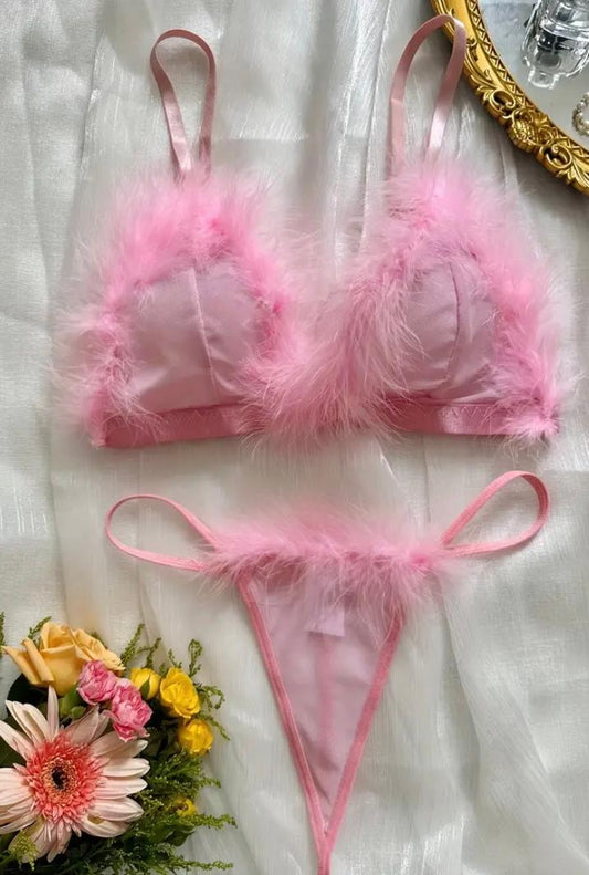 Pink Fuzzy Mesh 2pc set